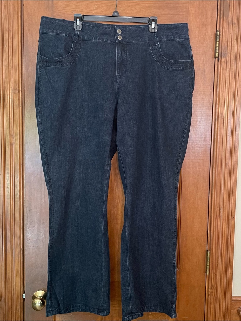 Westport Woman Dark Denim Blue Jeans, Embellished Pockets and Sides, Size 20W‎